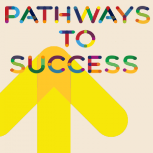 Logo for "Pathways to Success" with an arrow in background pointing upwards.